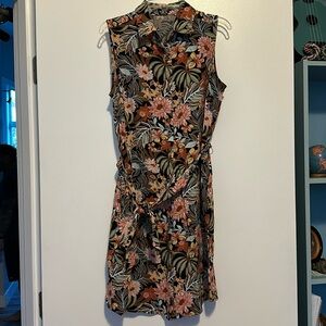 Tropical print button up dress